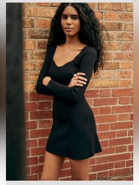 Sézane, HAWA Black Long-Sleeve Knit Mini Dress, NEW!